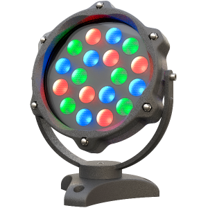 Светодиодный акцентный прожектор 36Вт RGB для архитектурной и ландшафтной подсветки. Цвет свечения RGB, управление DMX/RDM. Напряжение питания 24В, класс защиты IP65