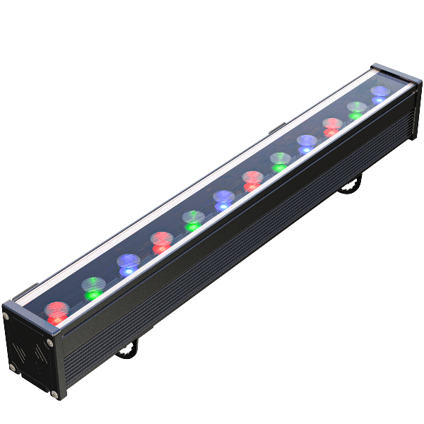 Линейный светодиодный прожектор RGB для архитектурной подсветки. Цвет свечения RGB, управление DMX(RDM). Напряжение питания 24/220 В, класс защиты IP67