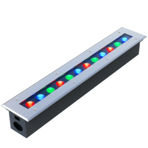 Ландшафтный линейный RGB прожектор, напряжение питания 24В, цвет свечения: RGB, степень защиты: IP67, грунтовый светильник, водонепроницаемый, управление: DMX512, установка в кессон